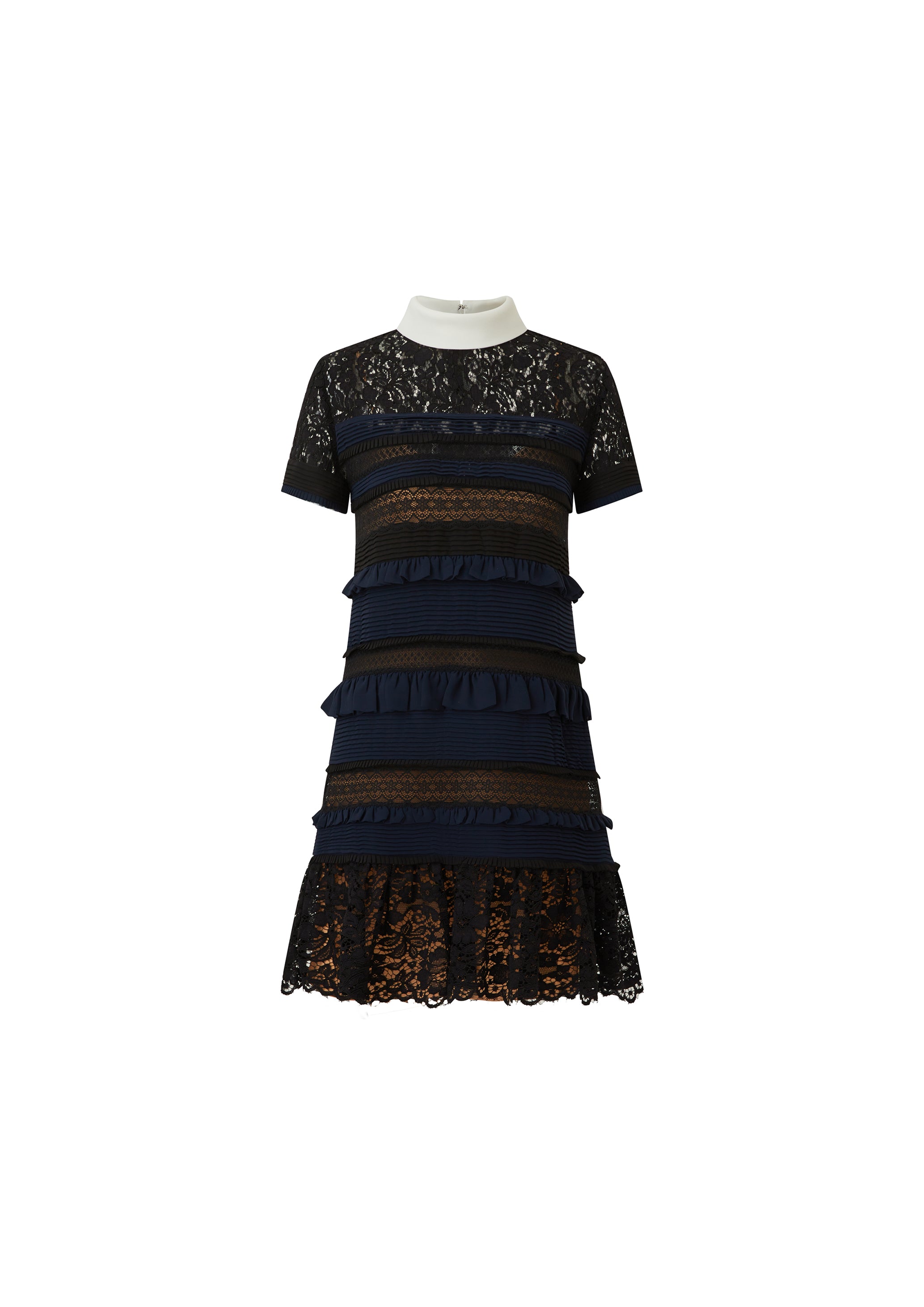 Elegant Lace Panel Tiered Mini Dress – Black & Navy (090403/937)