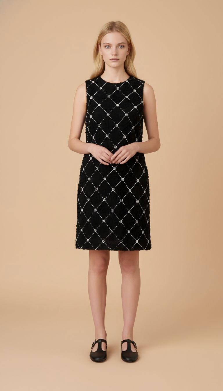 Black Sleeveless Dress with Diamond Pattern (090404/938)