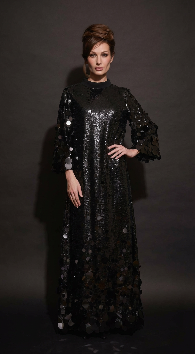 Robe Maxi Paillettes Noires (090406/939)