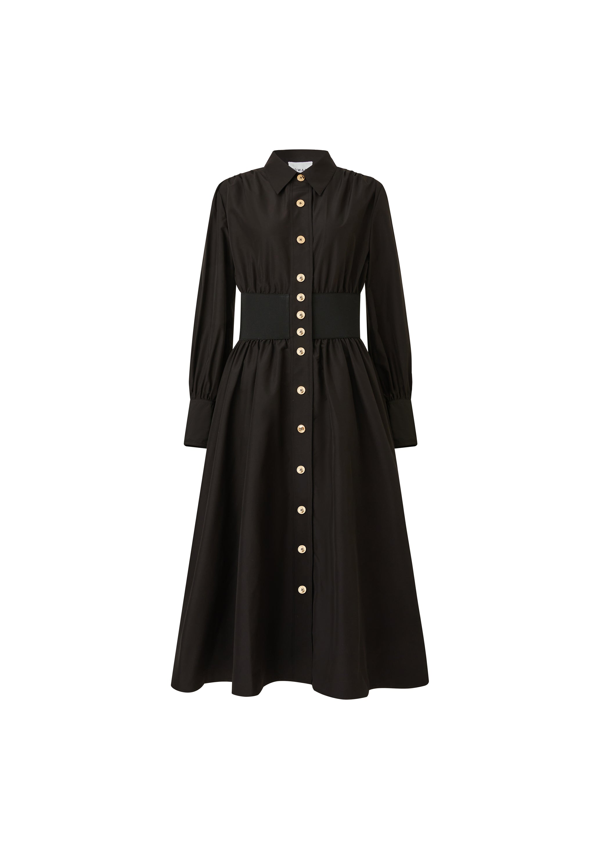 Satin Bow Shirt Black Dress with Gold Button Detail (090407/933)