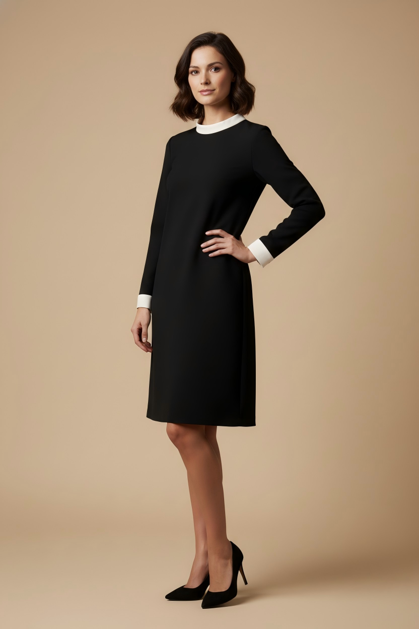 Black A-line Mini Dress with Satin Trim (090408/934)