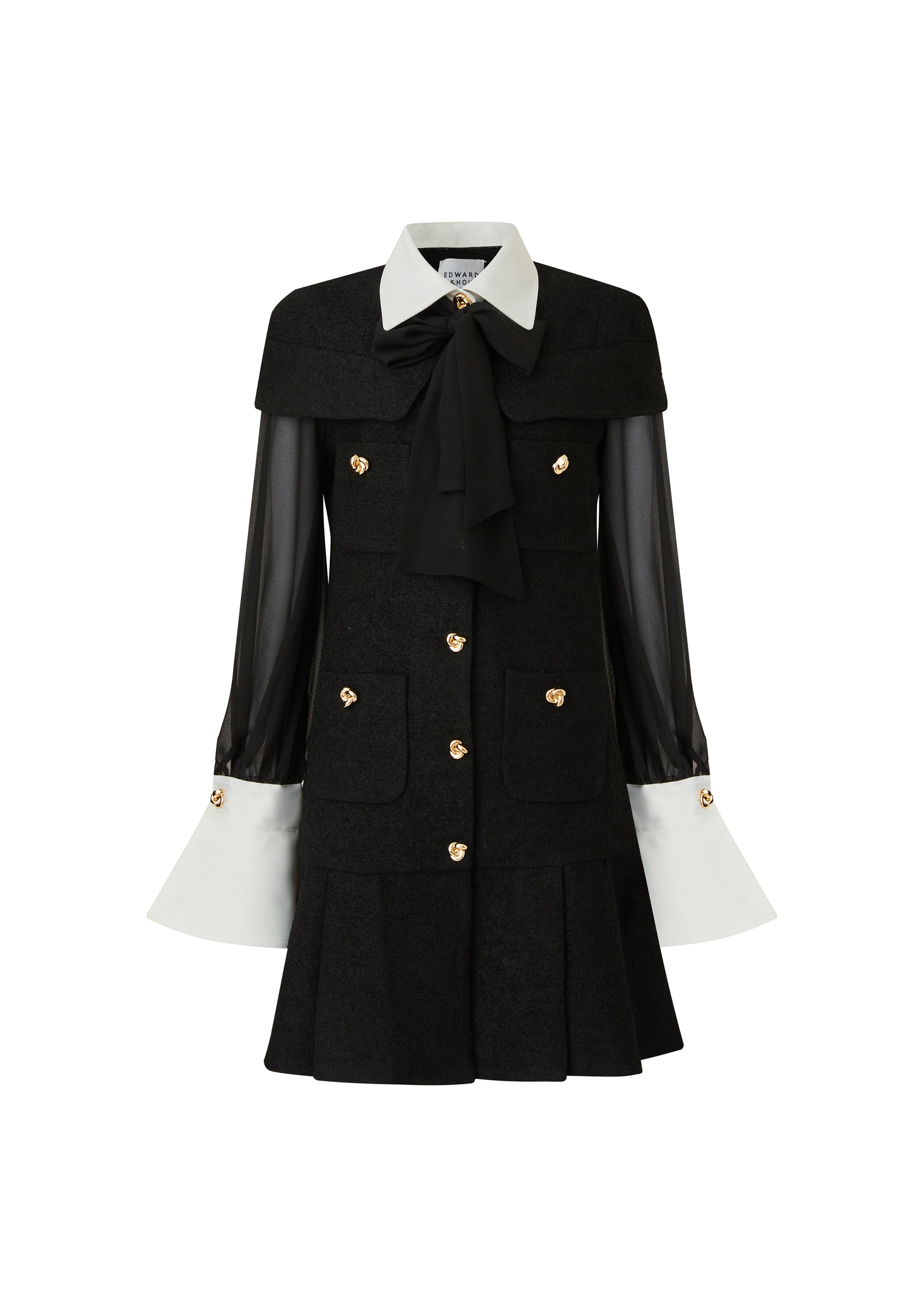 Black Pleated Dress with Contrast Collar & Cuffs (090412/909)