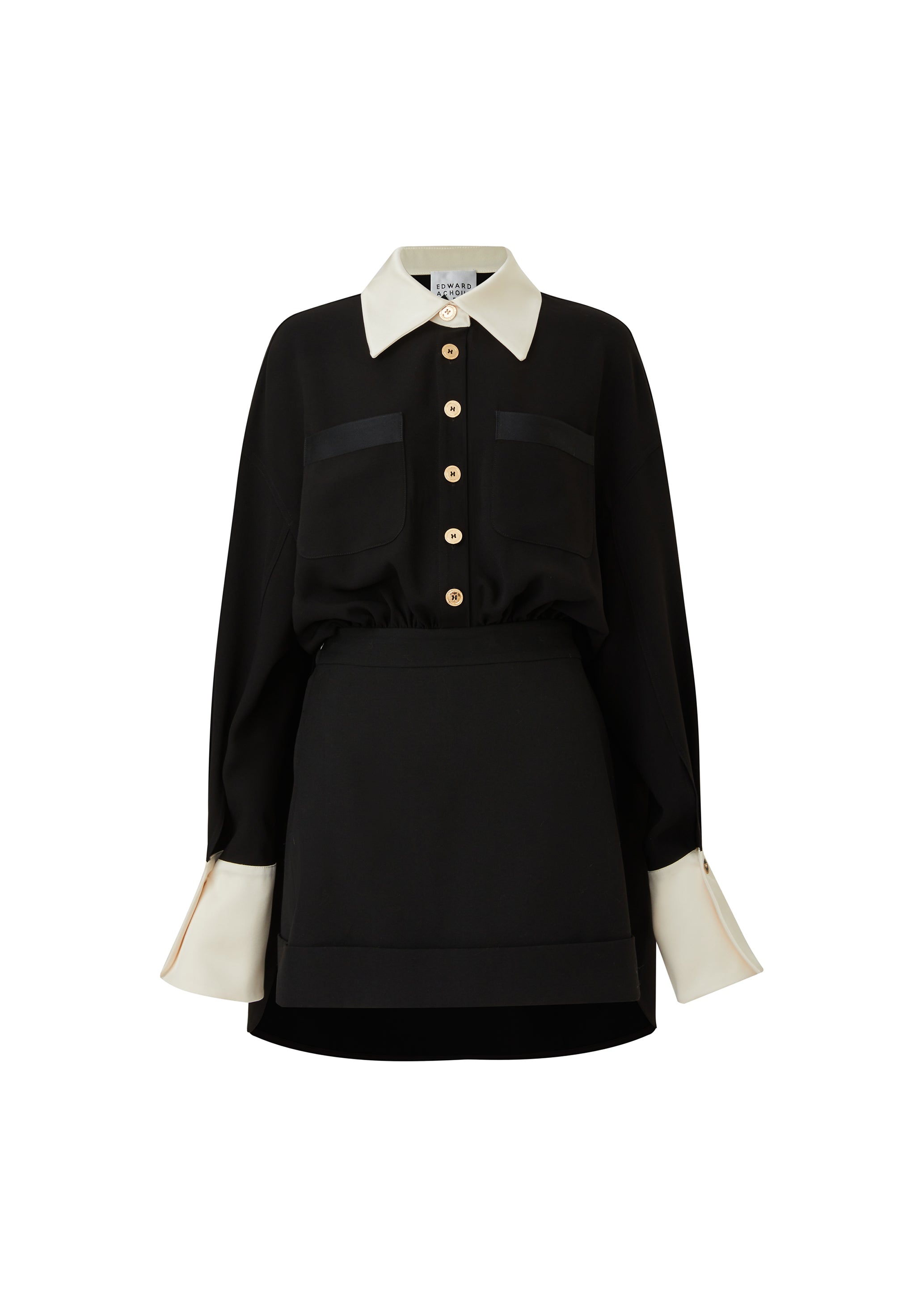Satin Shirt Dress with Detachable Layered Back (090413/934)