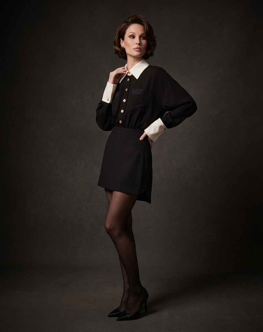 Satin Shirt Dress with Detachable Layered Back (090413/934)