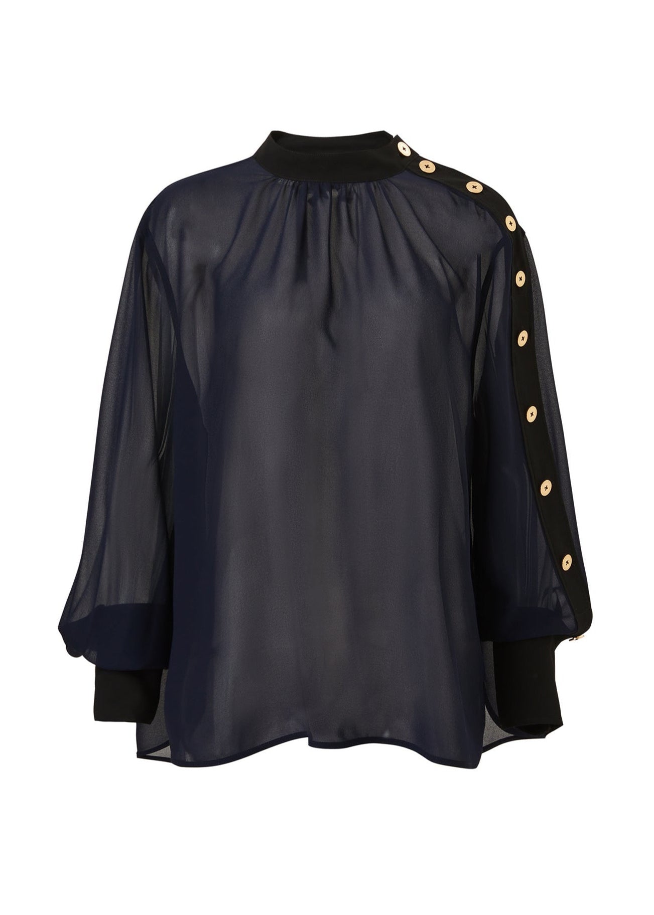 Asymmetric Chiffon Shirt with Gold Button Detailing (090603/917)