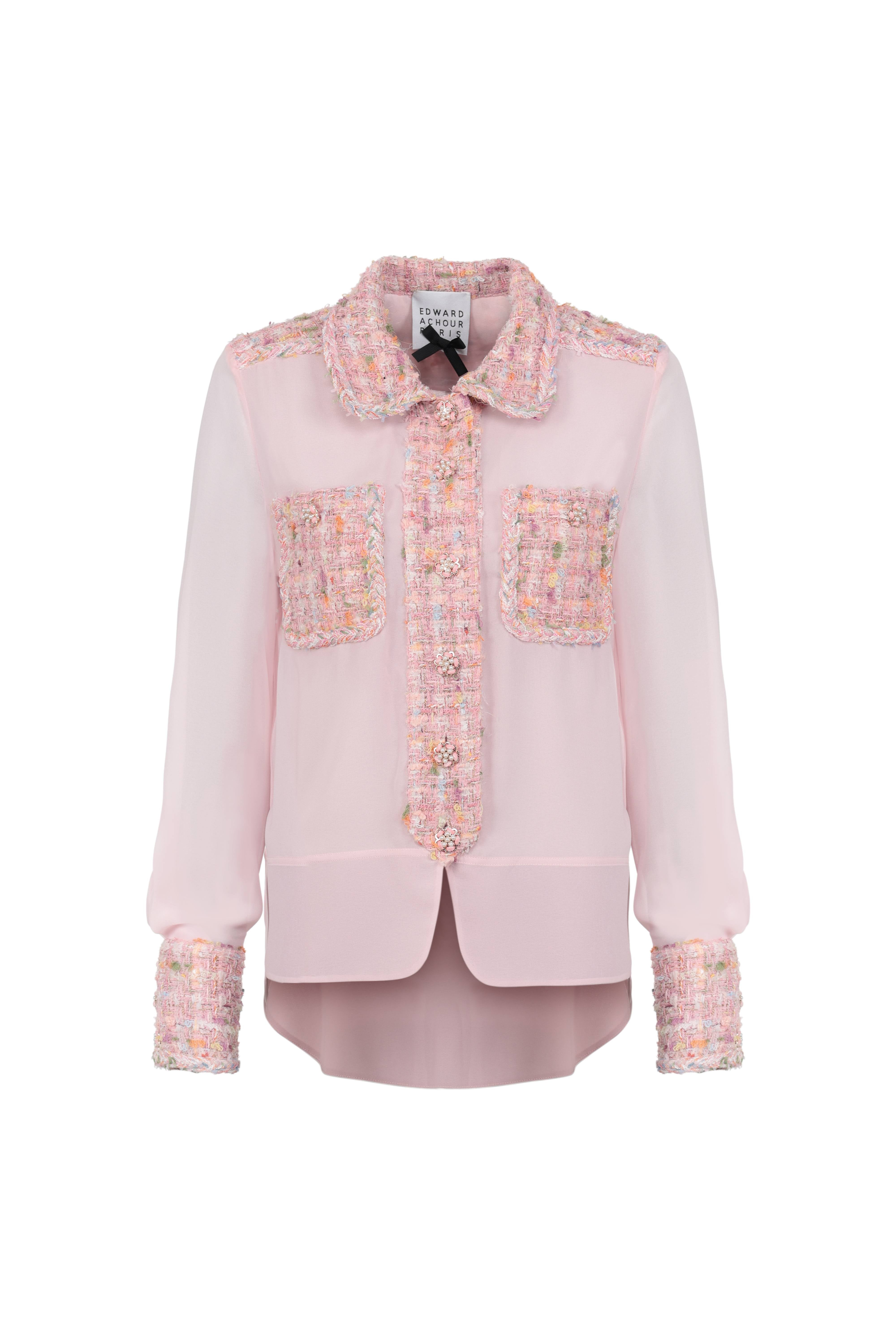 Sheer Pink Blouse with Textured Details (090606/919)