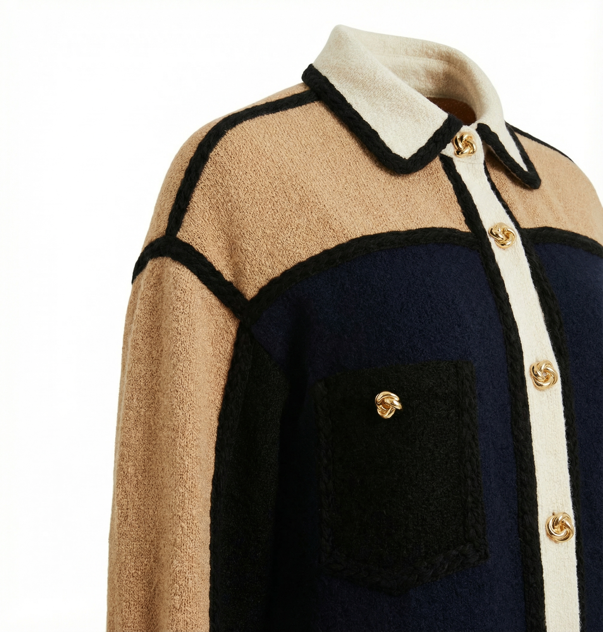 Colorblock Shirt with Jewel-Style Gold Buttons (090610/923)