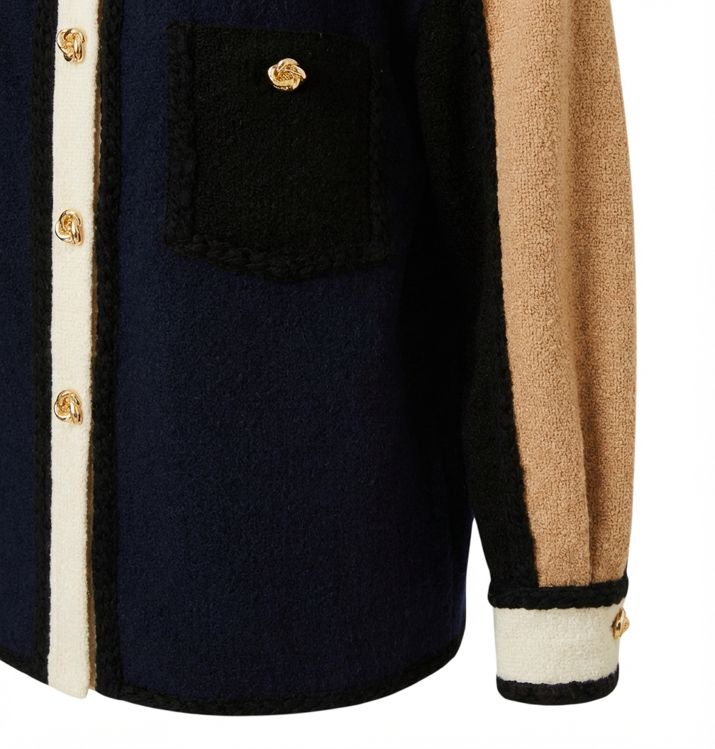 Colorblock Shirt with Jewel-Style Gold Buttons (090610/923)