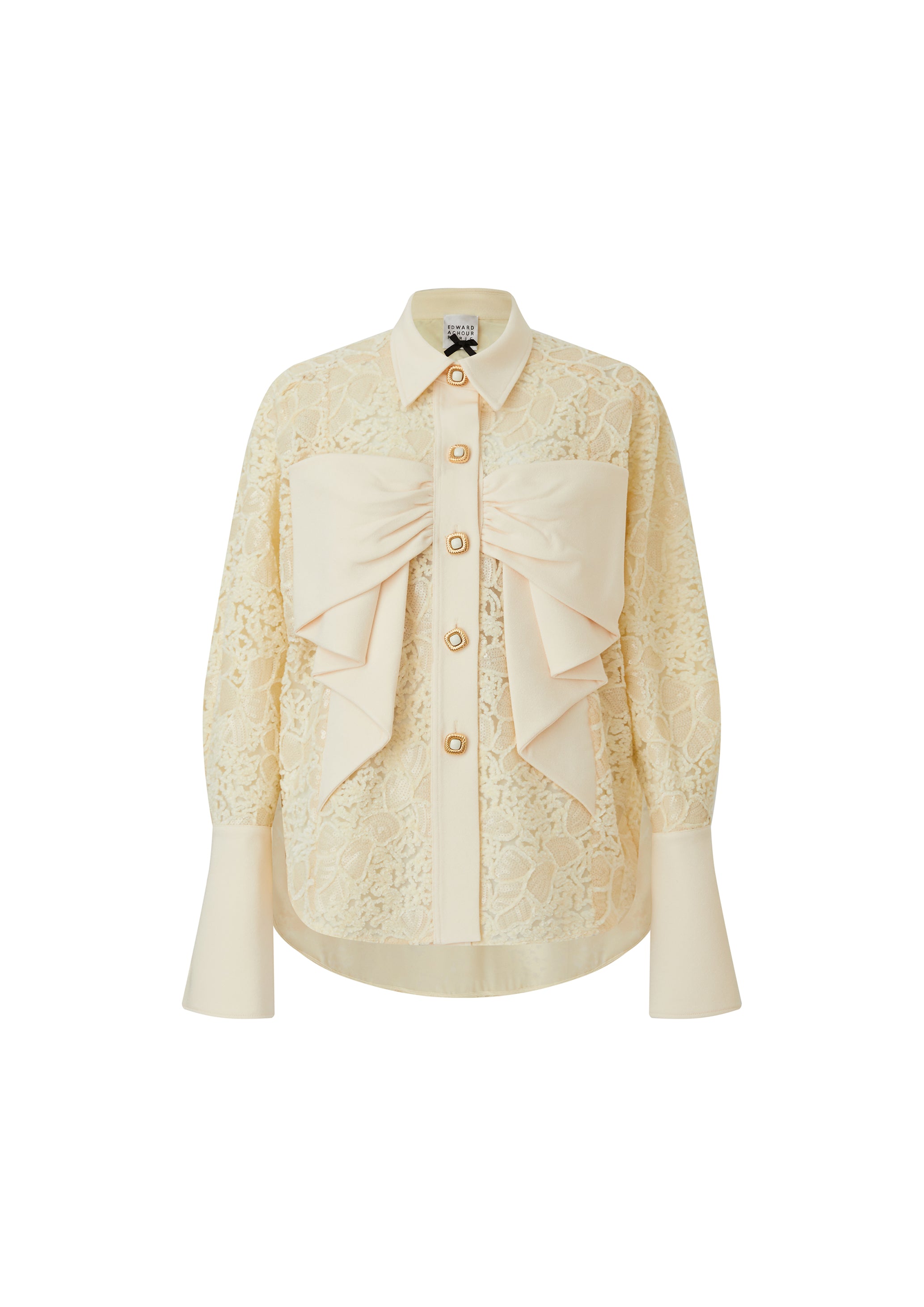 Velvet Lace Shirt with Sequin Details and Statement Bow (090616/932)
