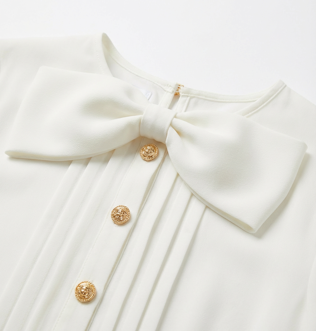 Bow-Tie Detail Button-Down Blouse (090618/936)