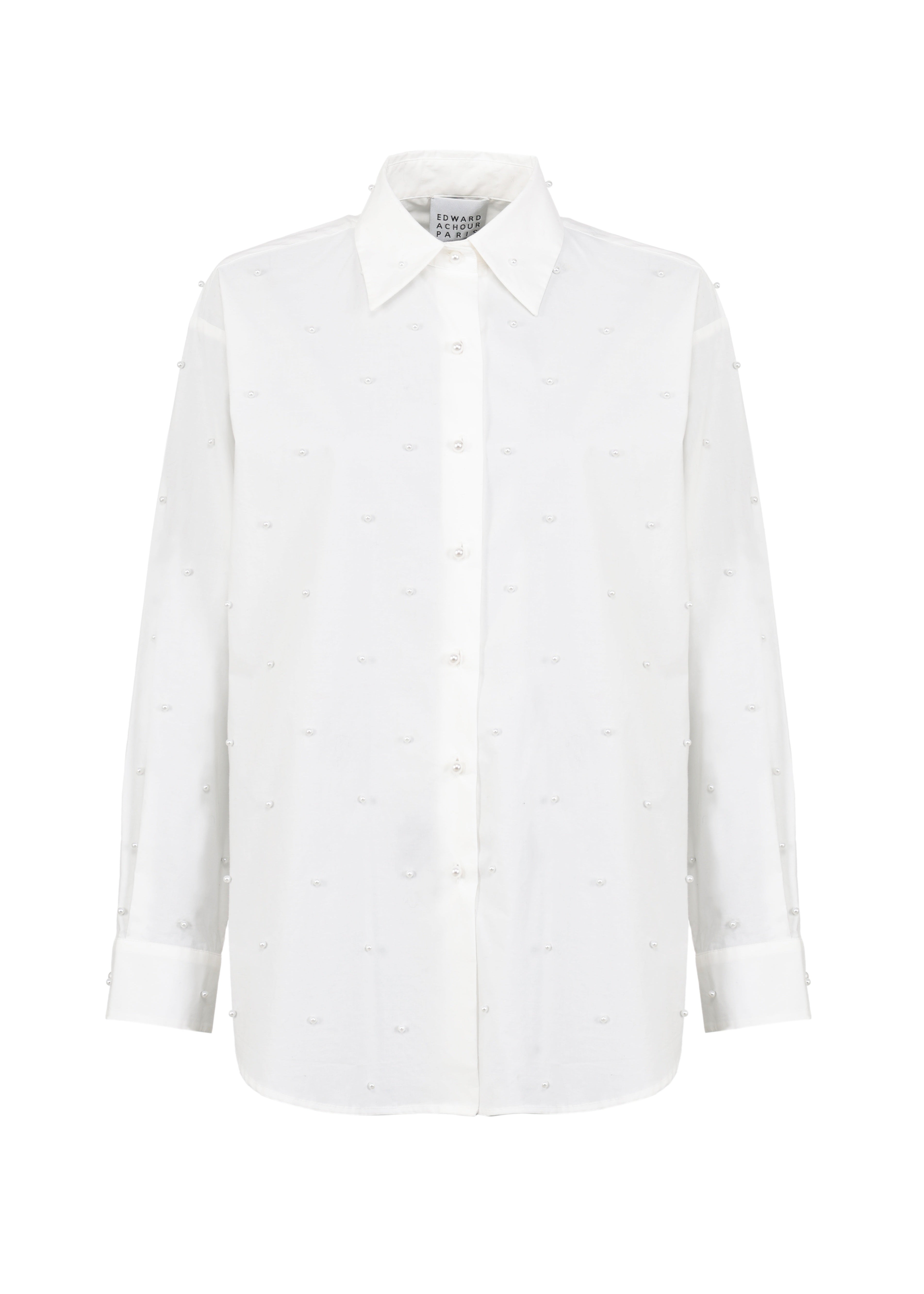 White Shirt with All-Over Pearl Embellishment (090626/952)