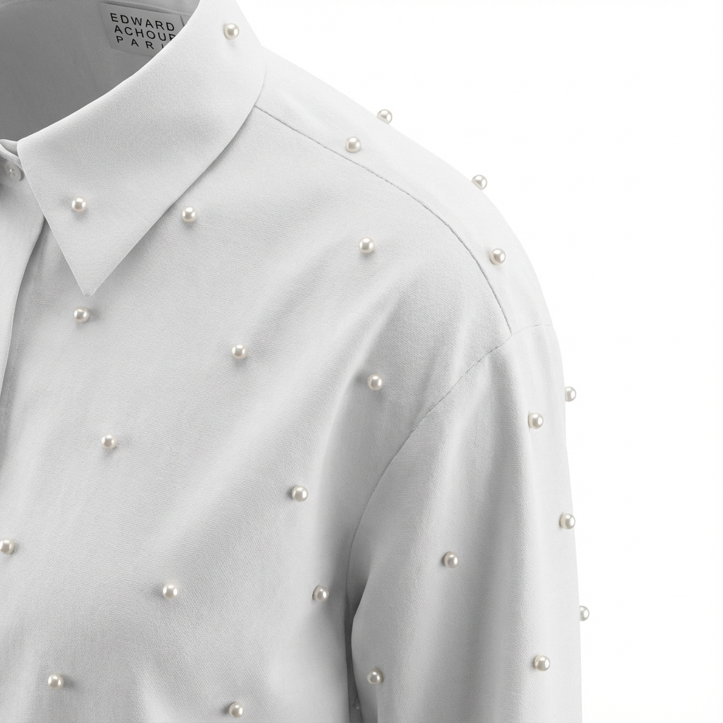 White Shirt with All-Over Pearl Embellishment (090626/952)