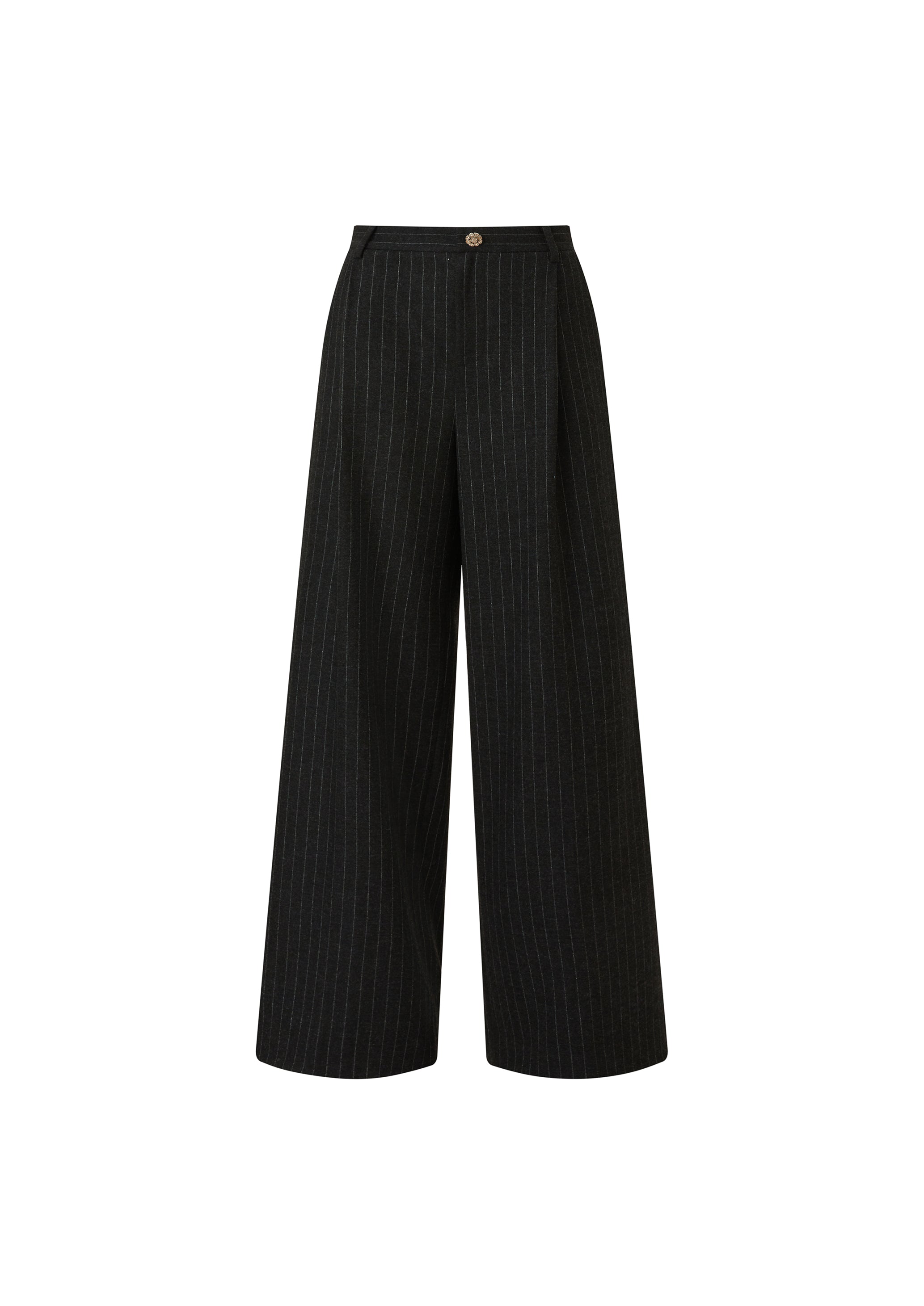 Striped Wool-Blend Tailored Pants with Gold Button (090902/911)