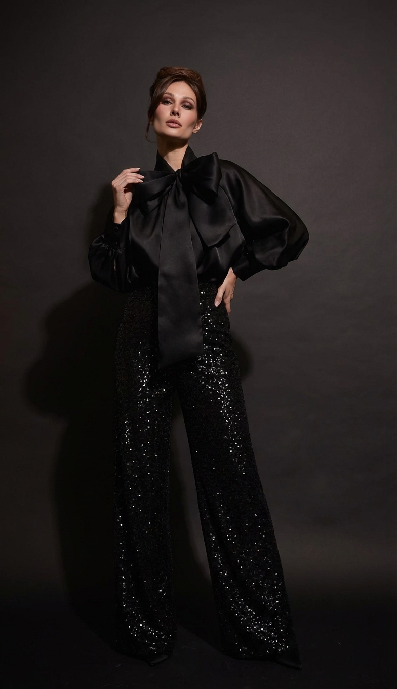 Pantalon Taille Haute Paillettes Noires (090903/912)