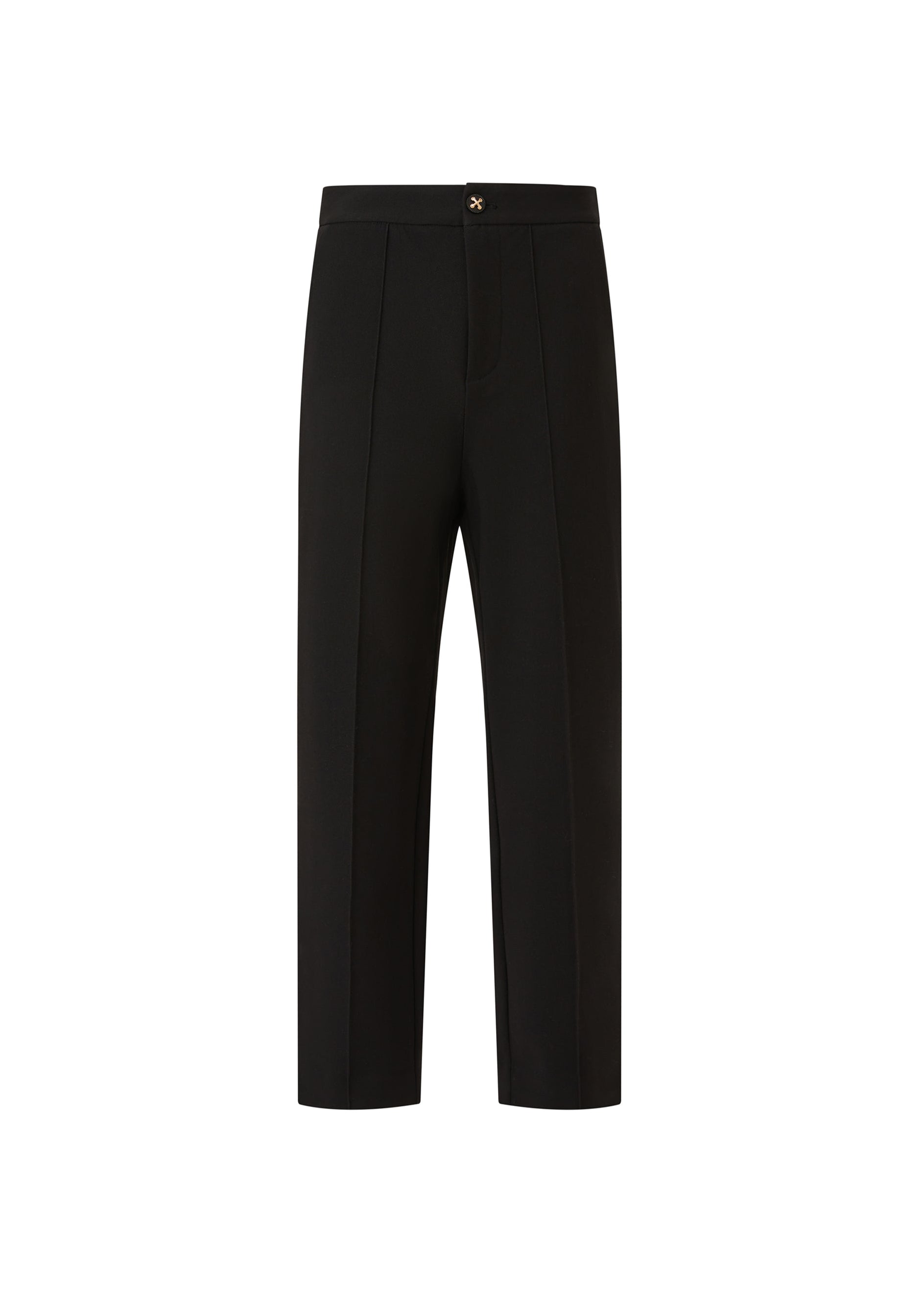 Black Smocked Tailored Pants with Front Seam (090905/929)