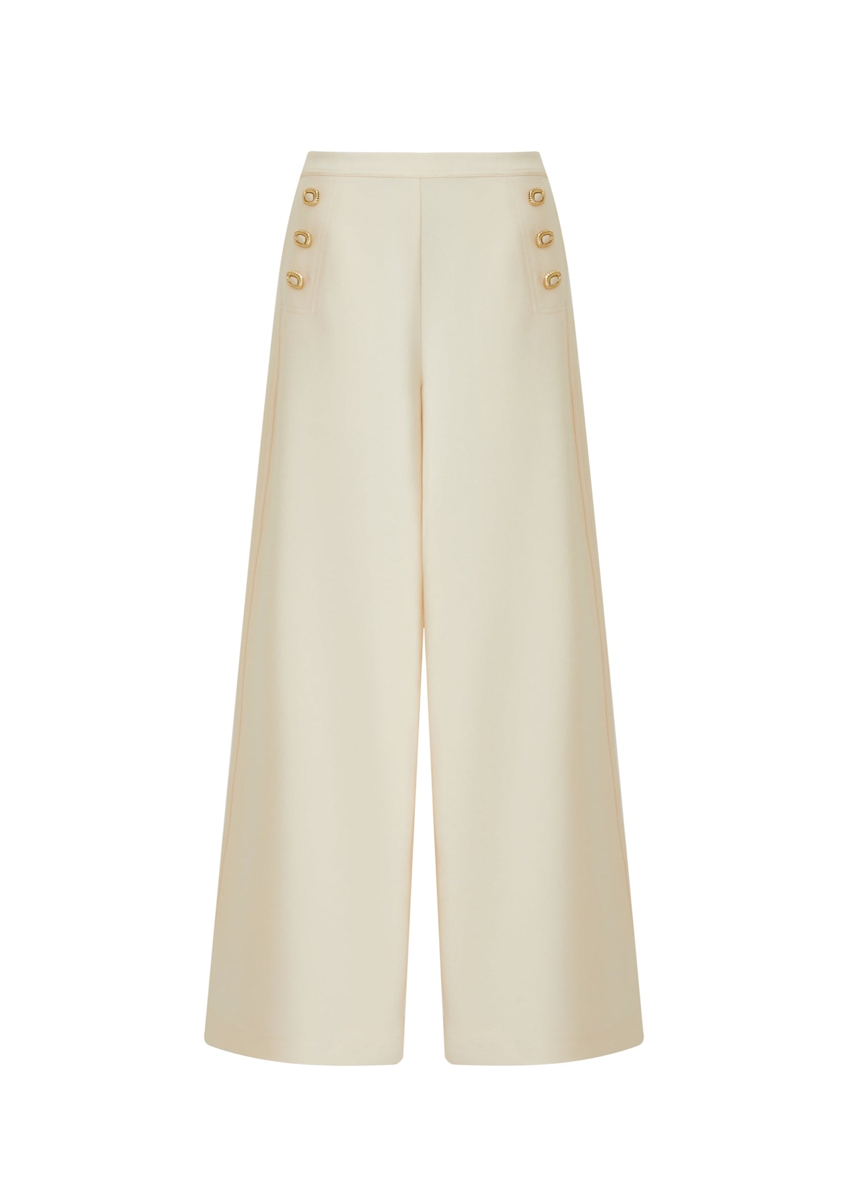 Wide-Leg Cream Pants with Side Button Detail (090907/928)