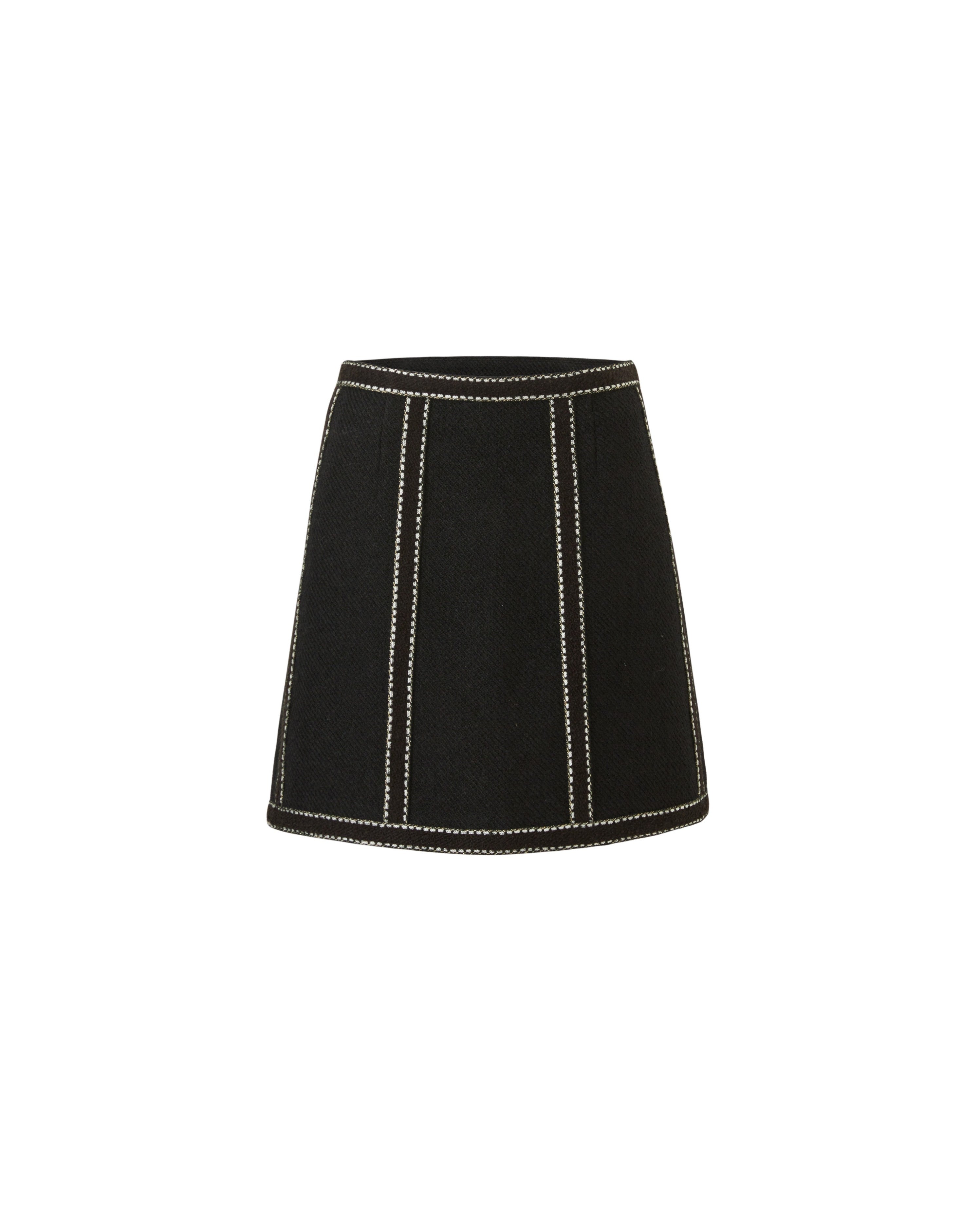 Black Wool Mini Skirt with Contrast Stitching (091101/901)