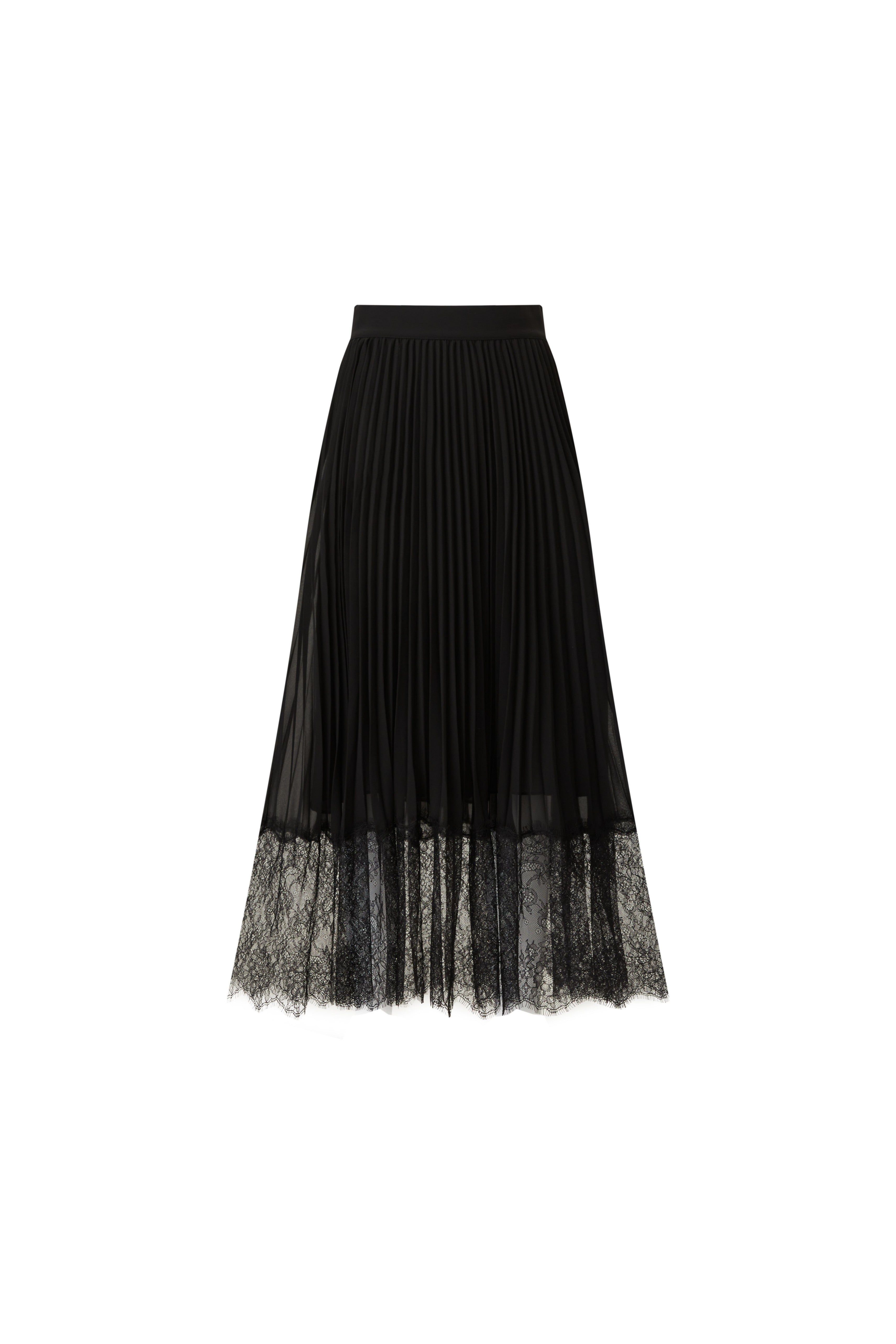 Black Pleated Midi Skirt with Lace Hem (091108/936)