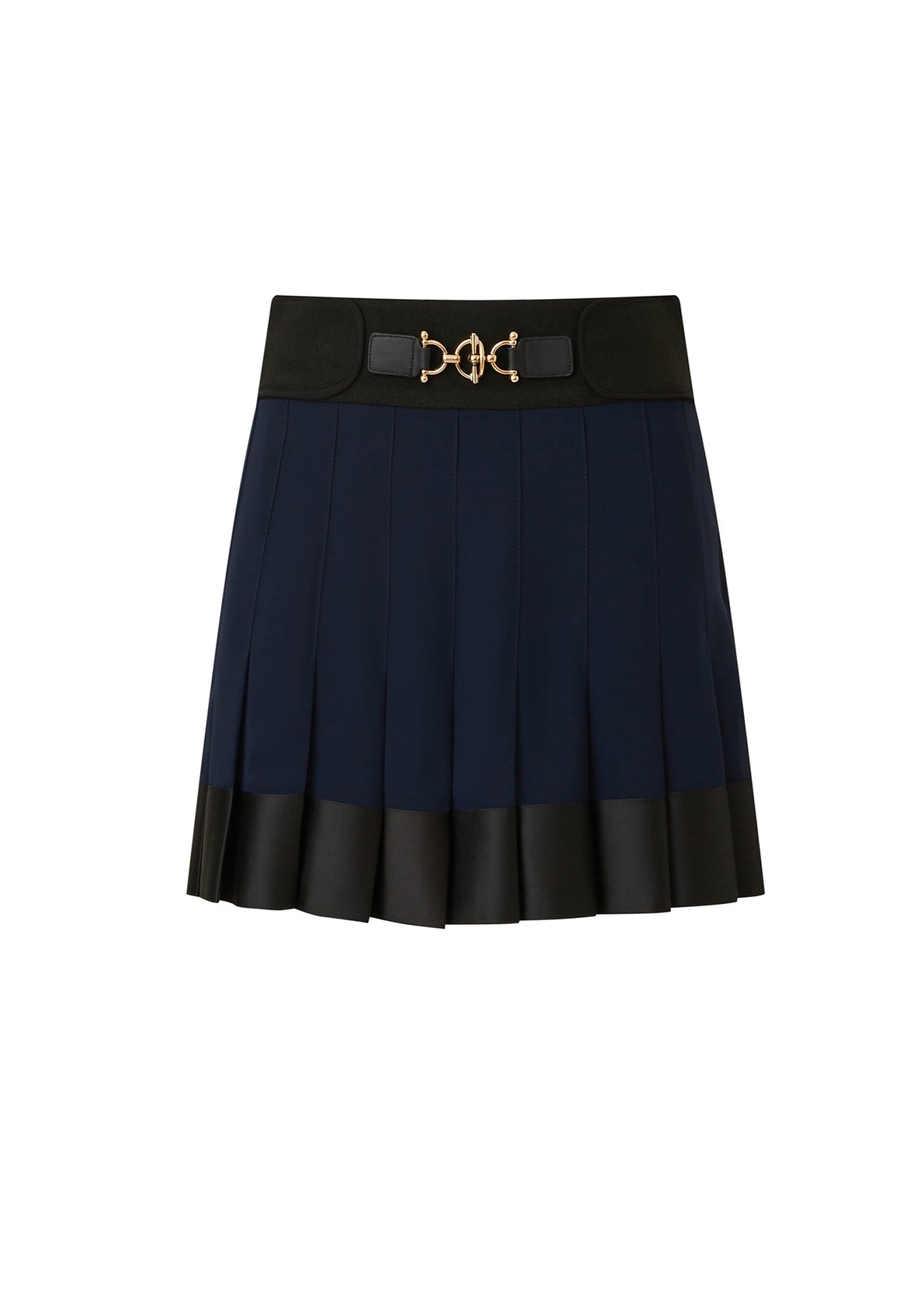 Navy Pleated Mini Skirt with Grosgrain Trim (091113/936)