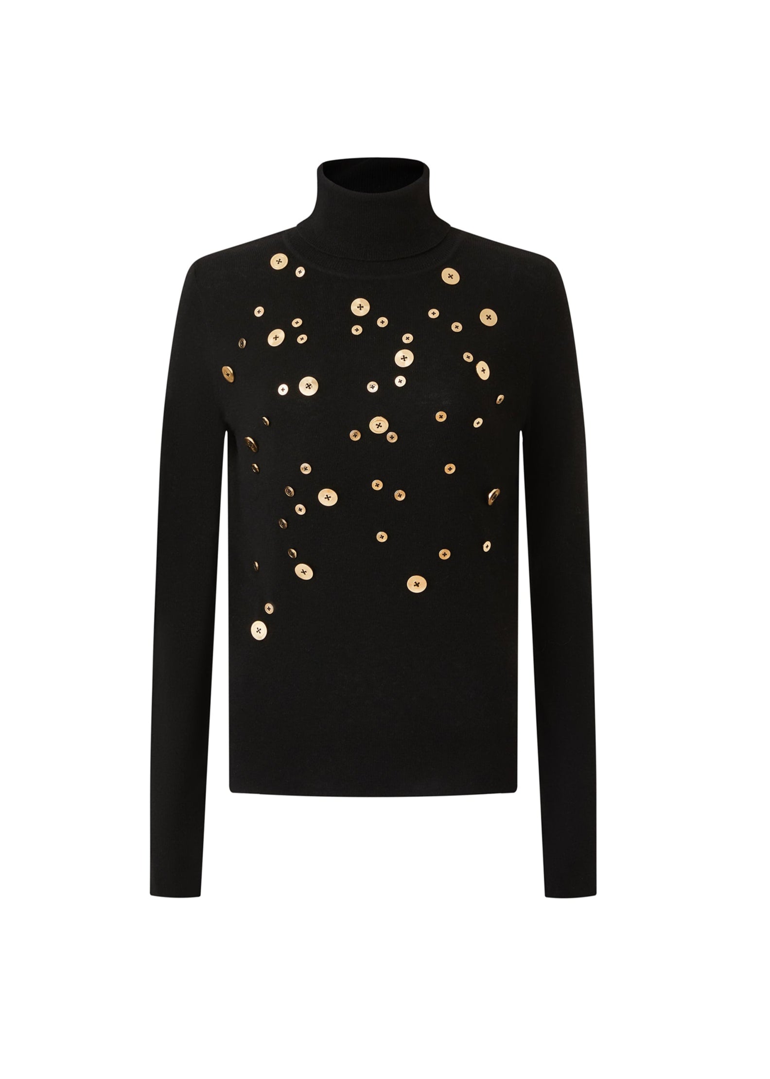 Fitted Wool Turtleneck Sweater with Gold Button Embellishments (091505/995 295)