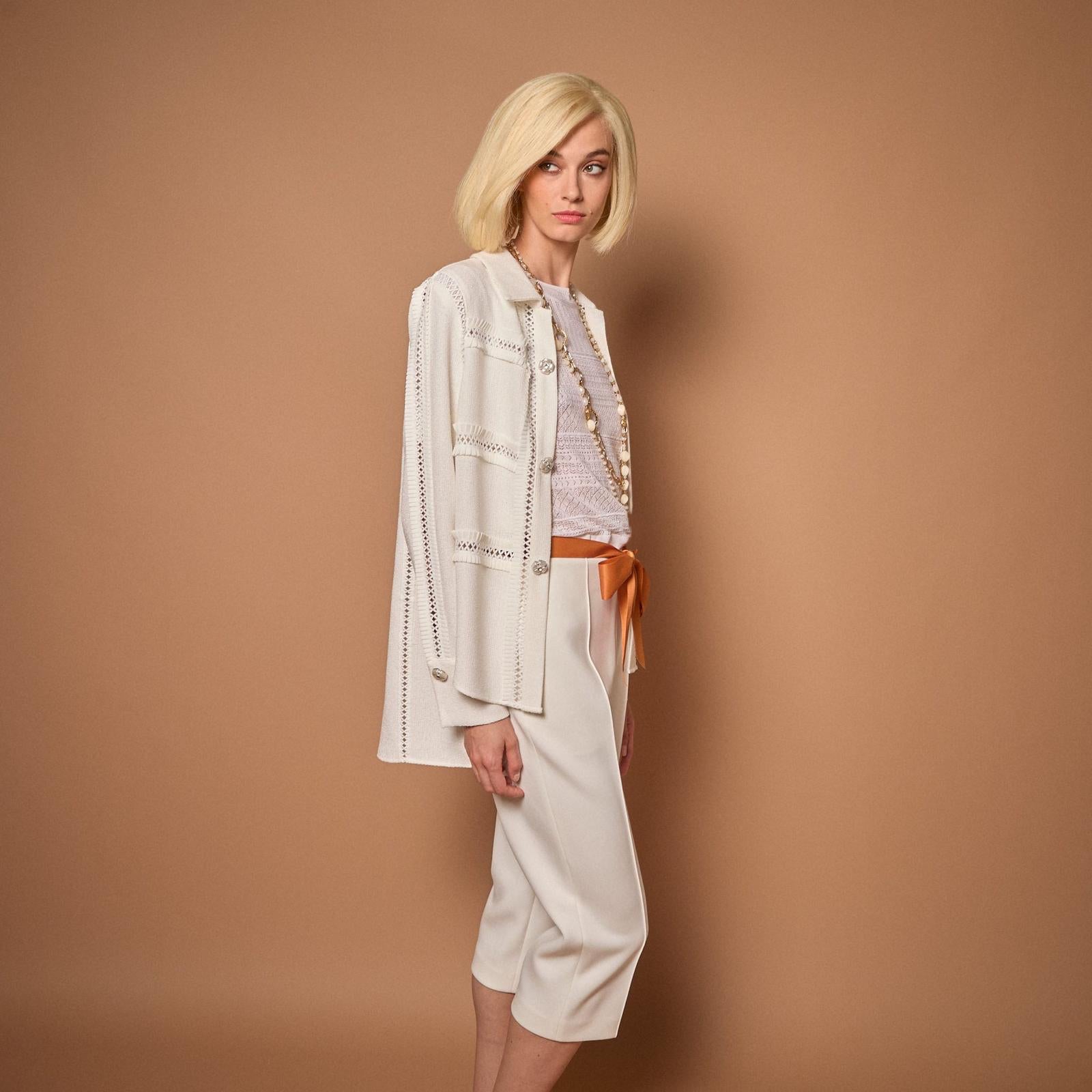 Geometric Eyelet Mesh Blouse
