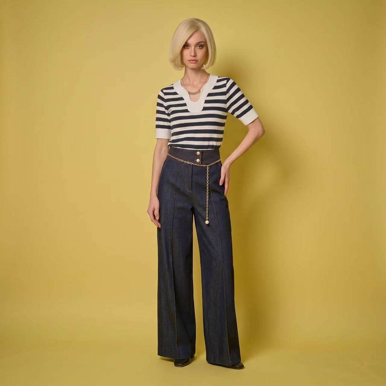 Chain Detail Striped Knit Top