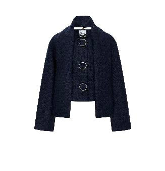 Cropped Boucle Jacket with Ring Fastenings