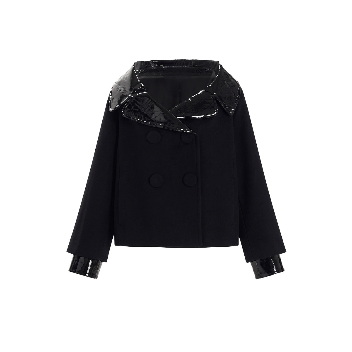Cropped Wool Jacket with Glossy Yoke