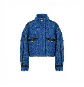 Cropped Funnel-Neck Tweed Jacket