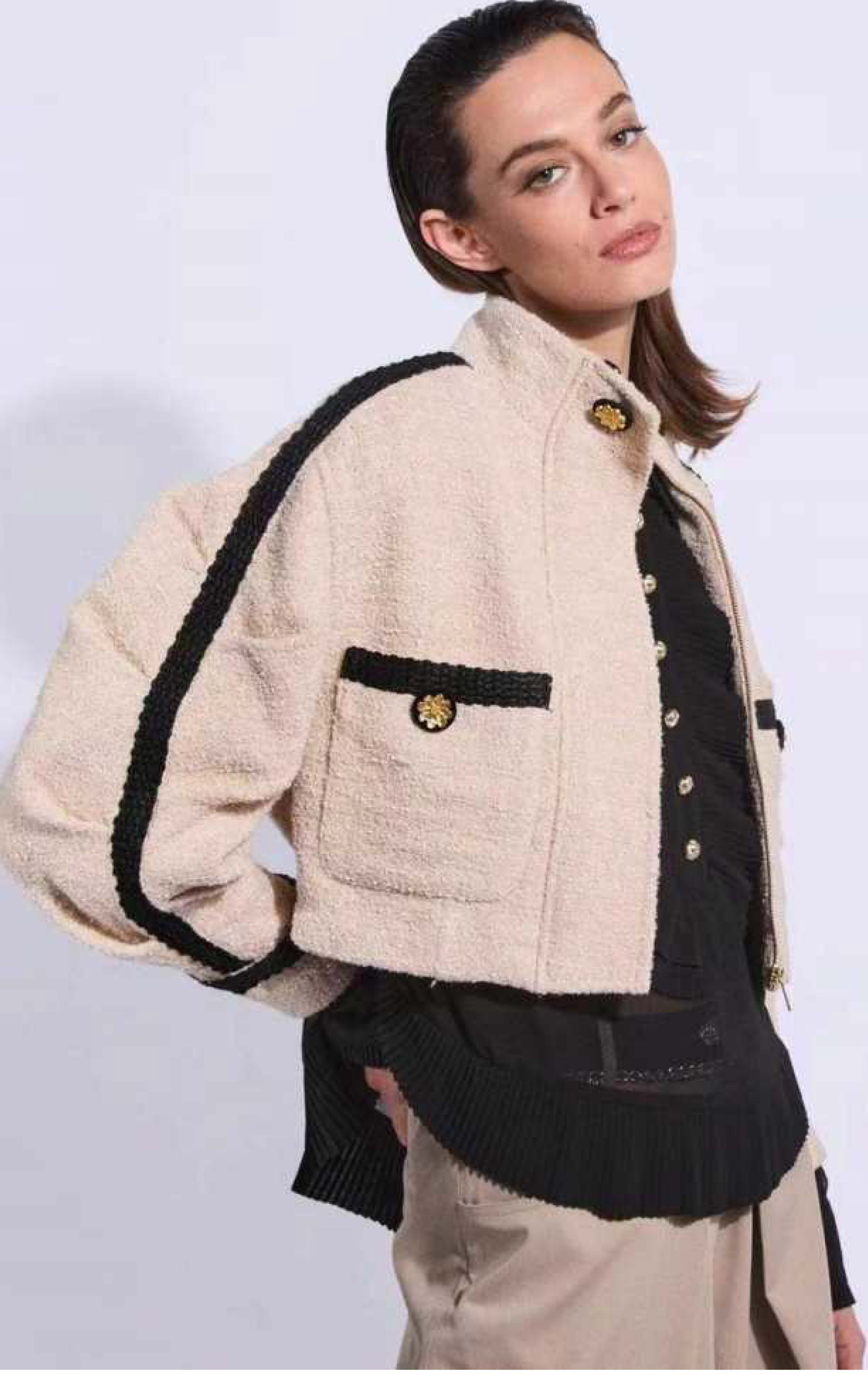 Cropped Contrast-Trim Boucle Jacket