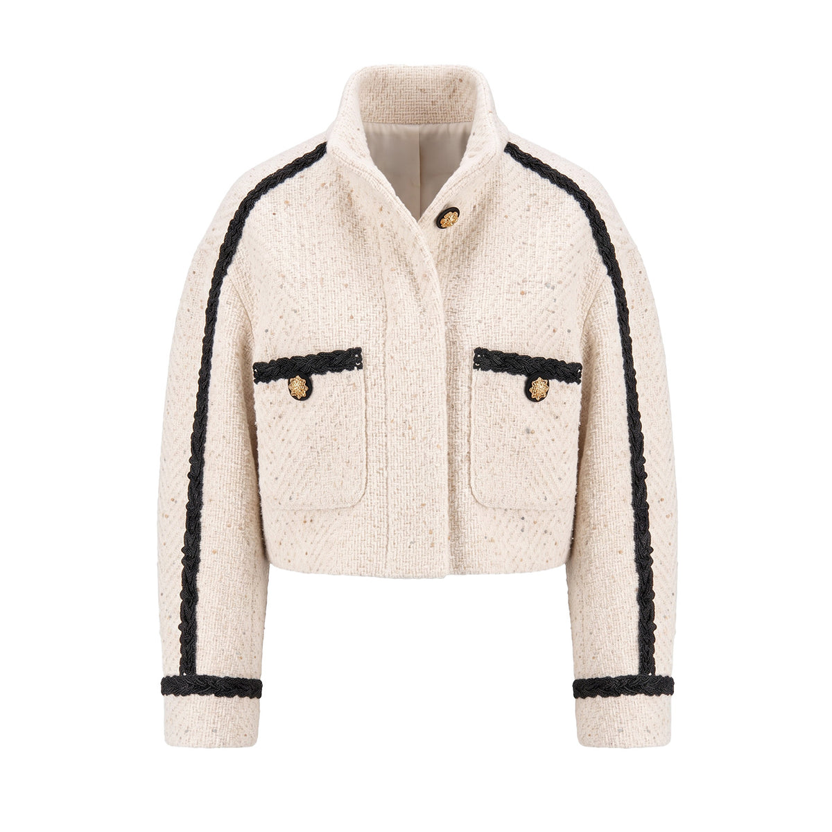 Cropped Contrast-Trim Boucle Jacket