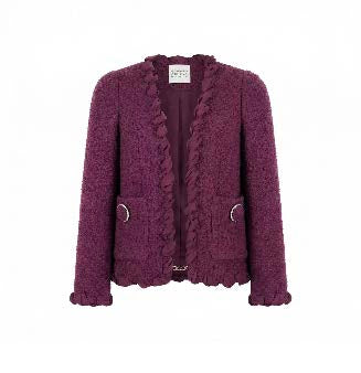 Ruffle-Trim Tweed Jacket with Ring Pockets
