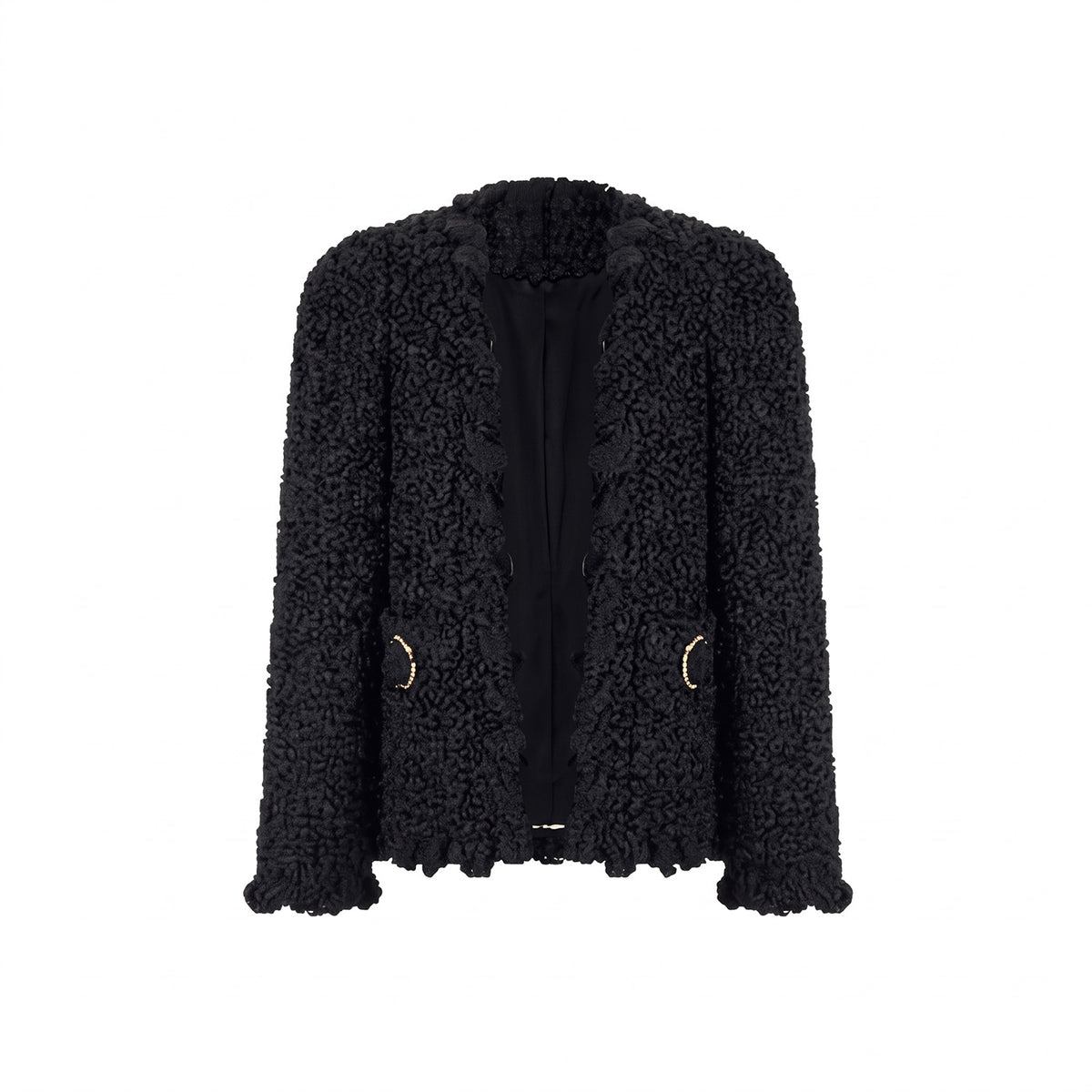 Ruffle-Edge Textured Jacket with Ring Details
