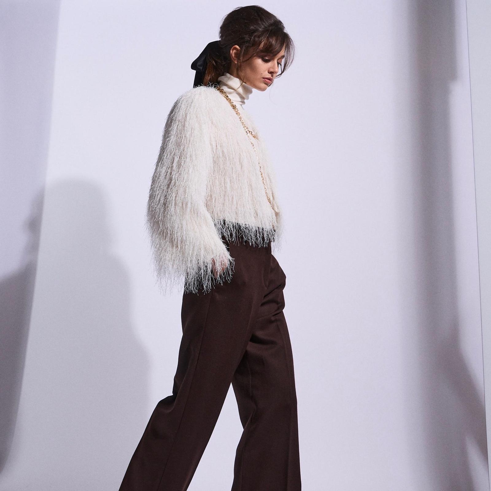 Feather-Effect Cropped Jacket