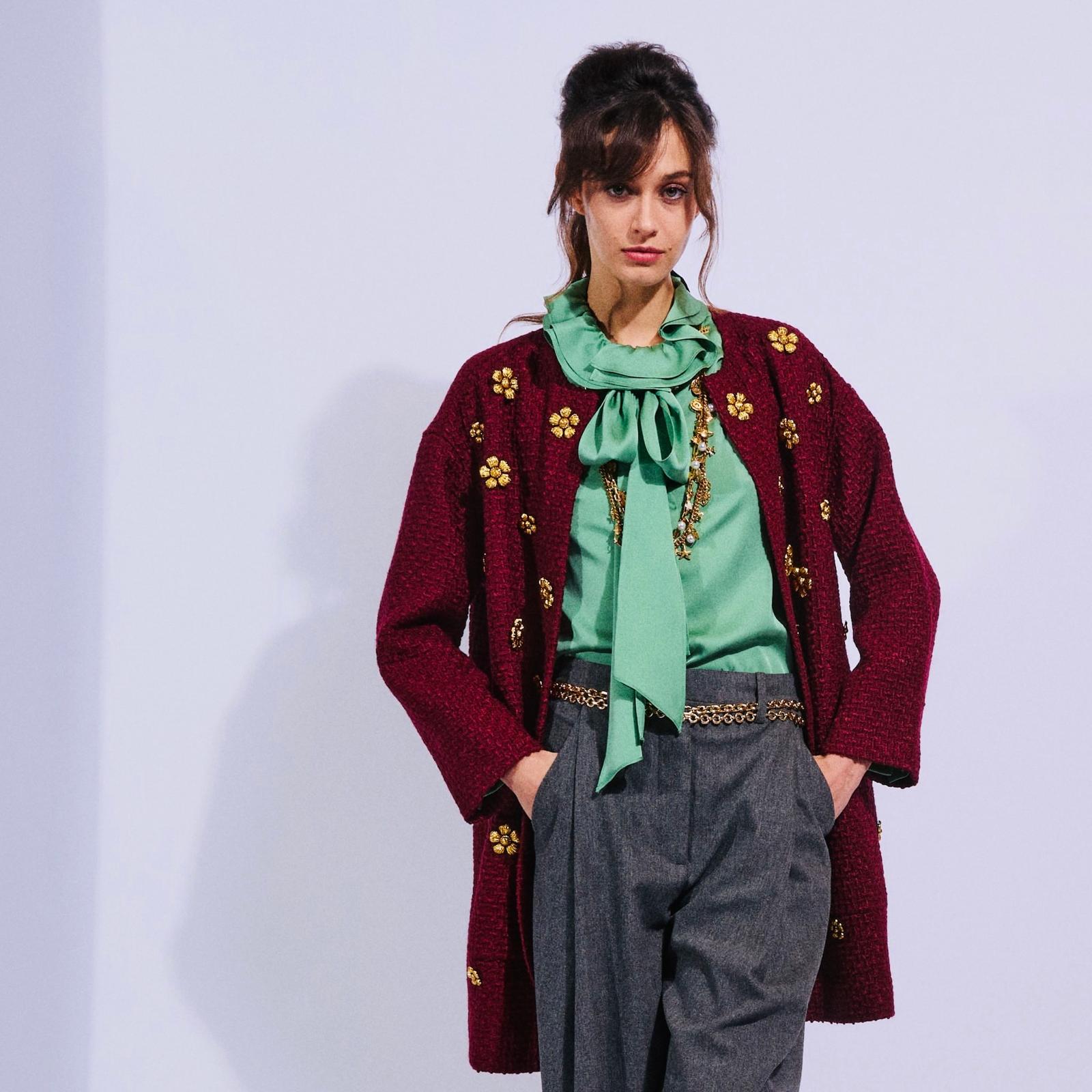 Embellished Straight Boucle Coat