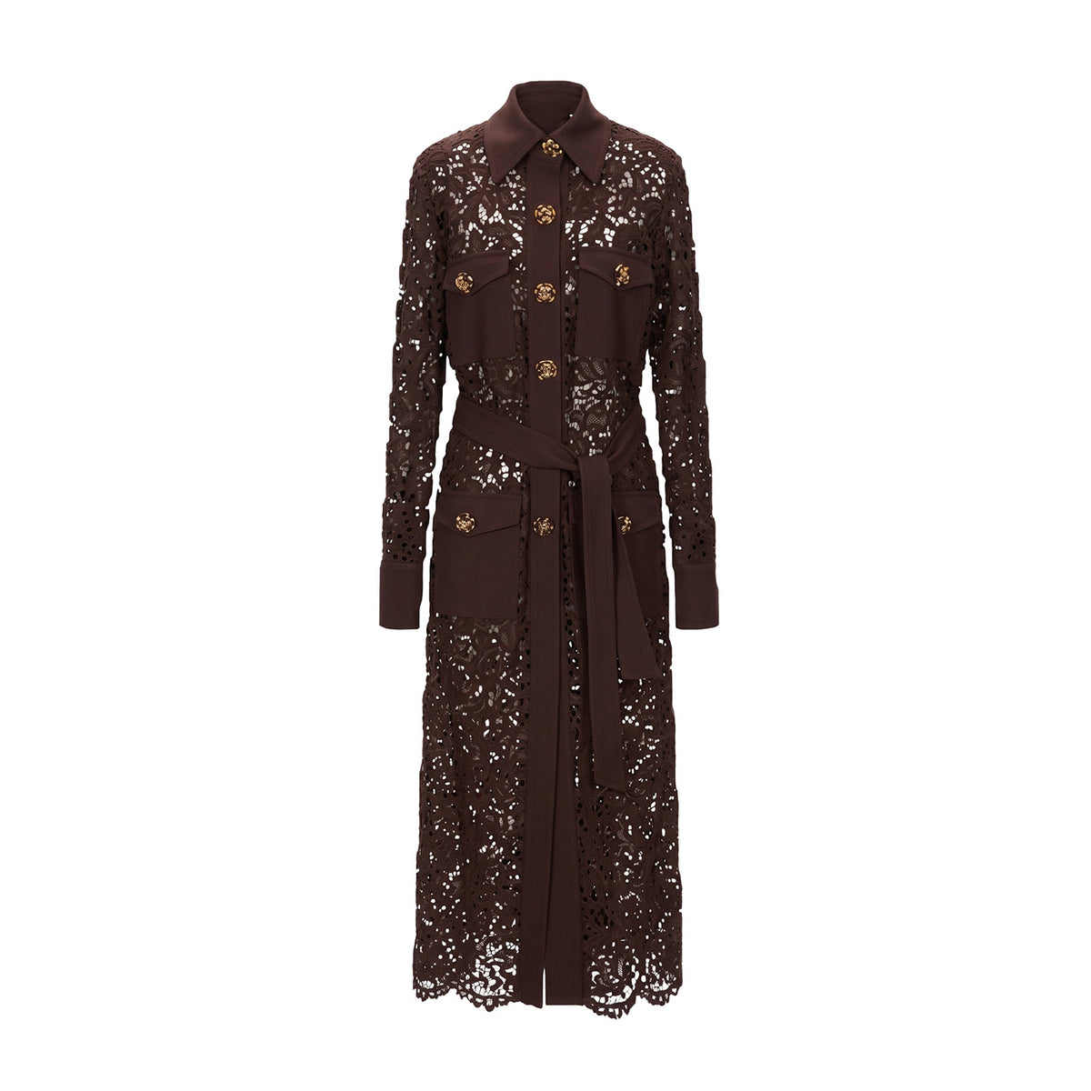 Sheer Lace Belted Trench Coat