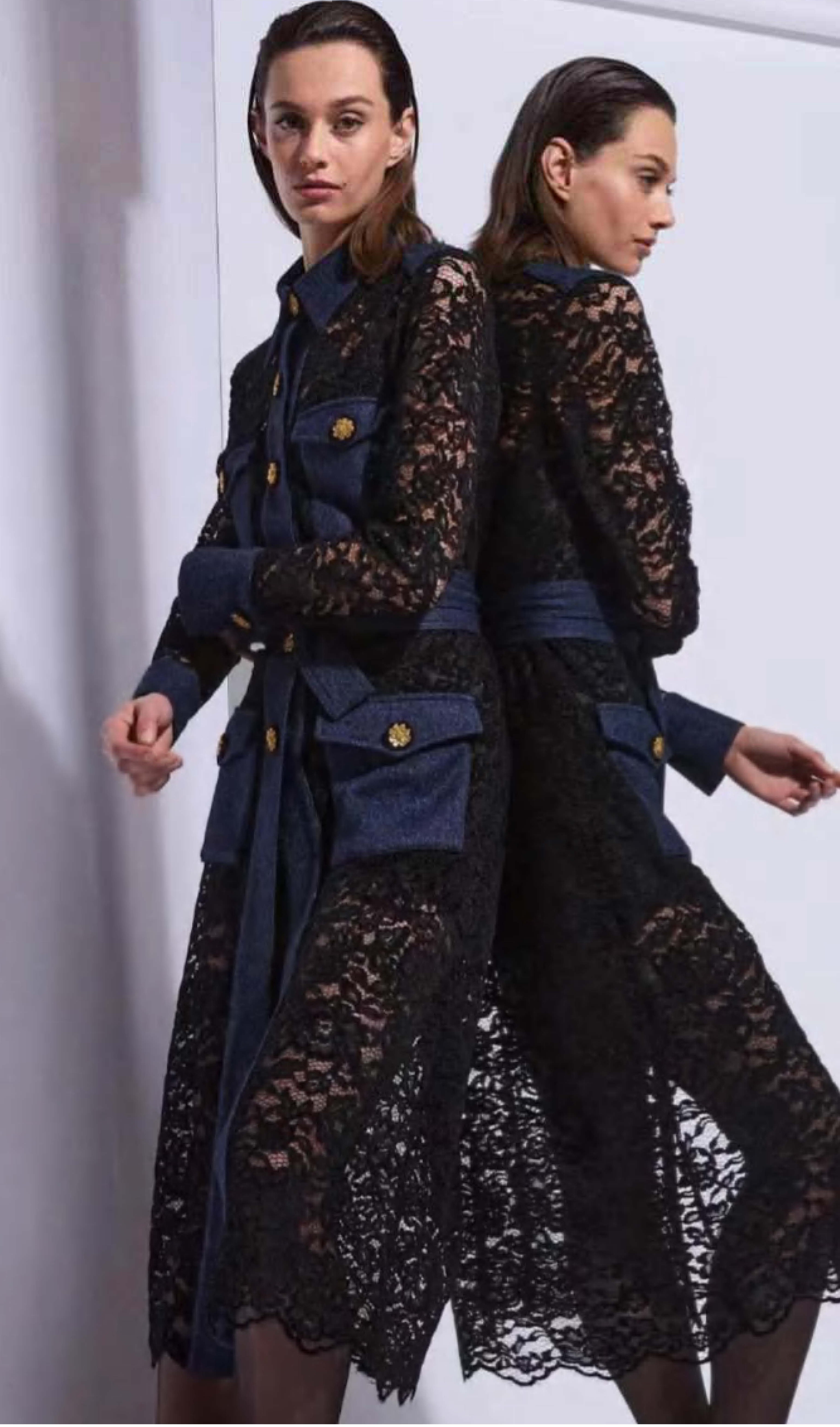 Embroidered Lace Belted Trench Coat
