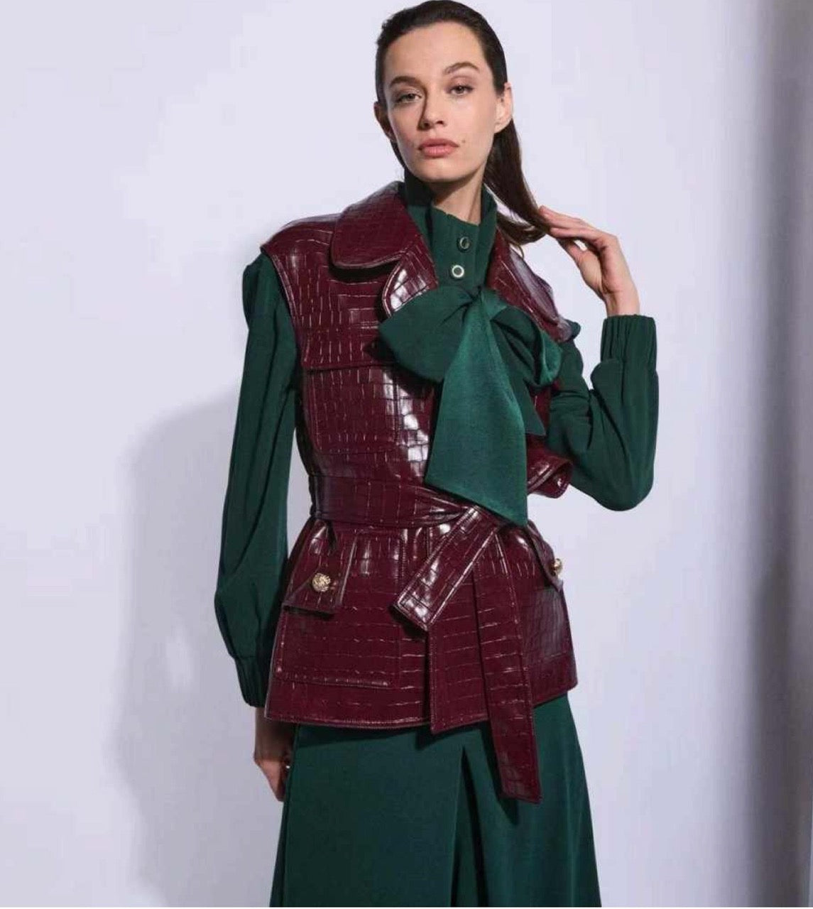 Belted Leather-Effect Longline Vest