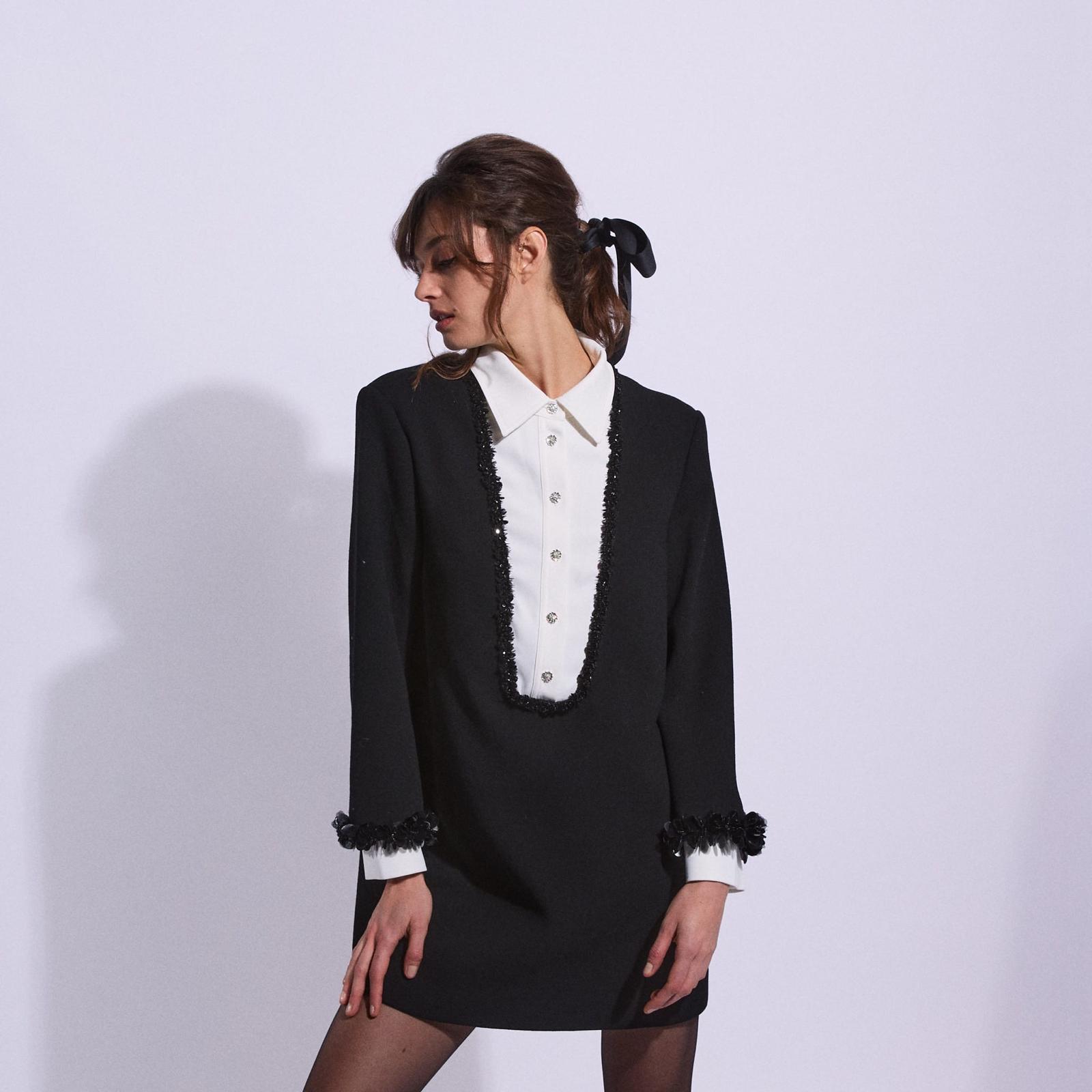 Extended-Length Shift Dress with Contrast Bib