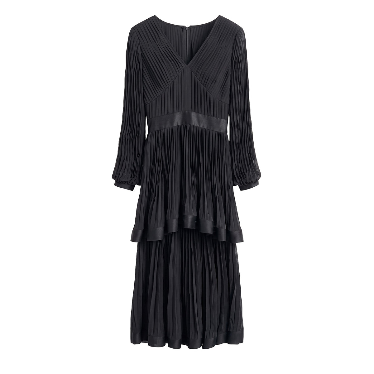 Pleated V-Neck Midi Dress