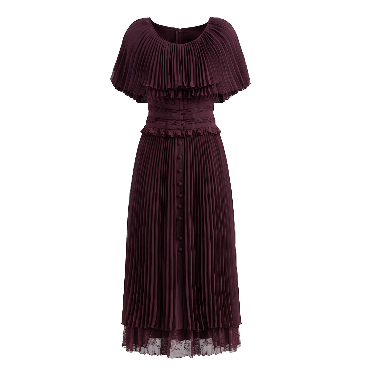 Pleated Cape-Yoke Dress