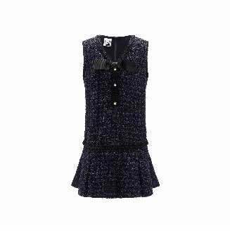 Sleeveless Tweed Mini Dress with Ruffle Hem