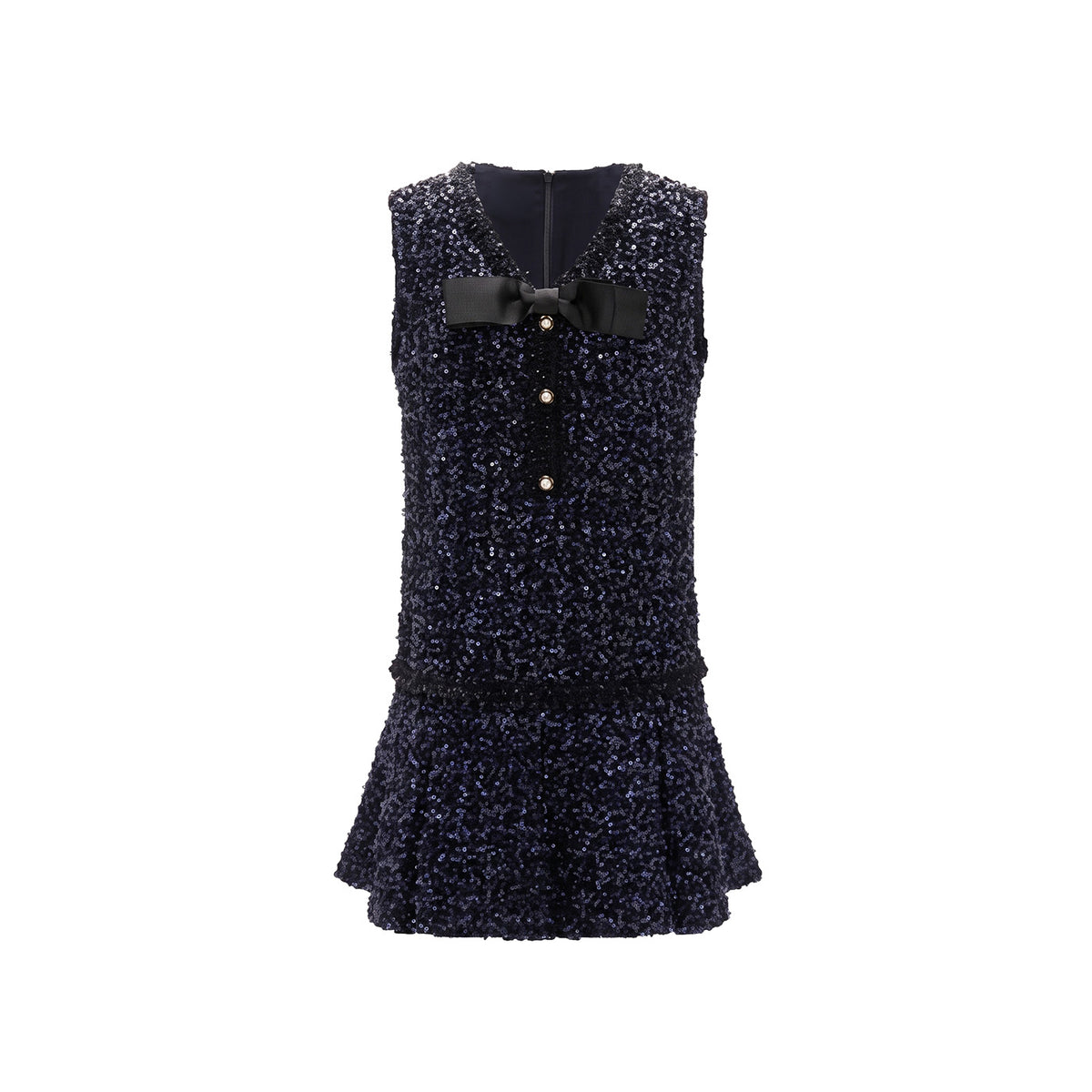 Sleeveless Tweed Mini Dress with Ruffle Hem