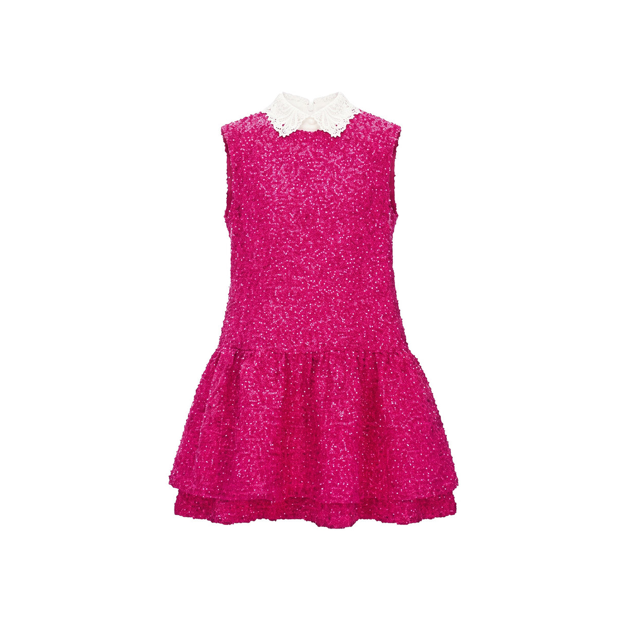 Lace Drop-Waist Mini Dress with Contrast Collar