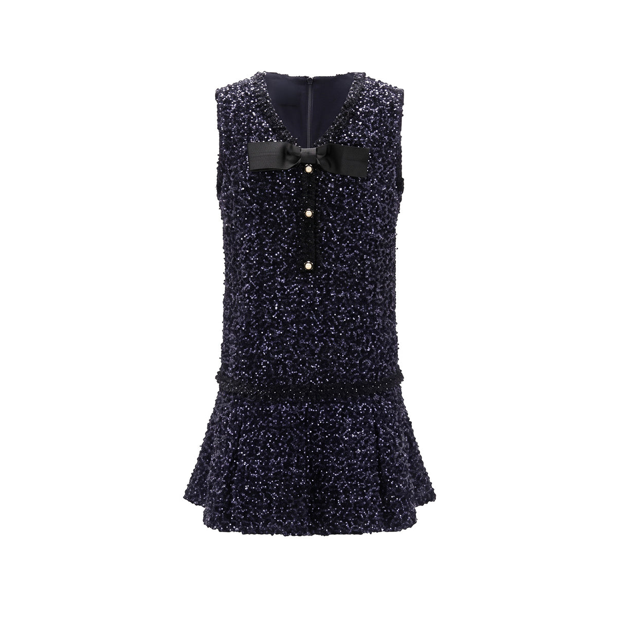 Extended-Length Tweed Dress with Glossy Collar