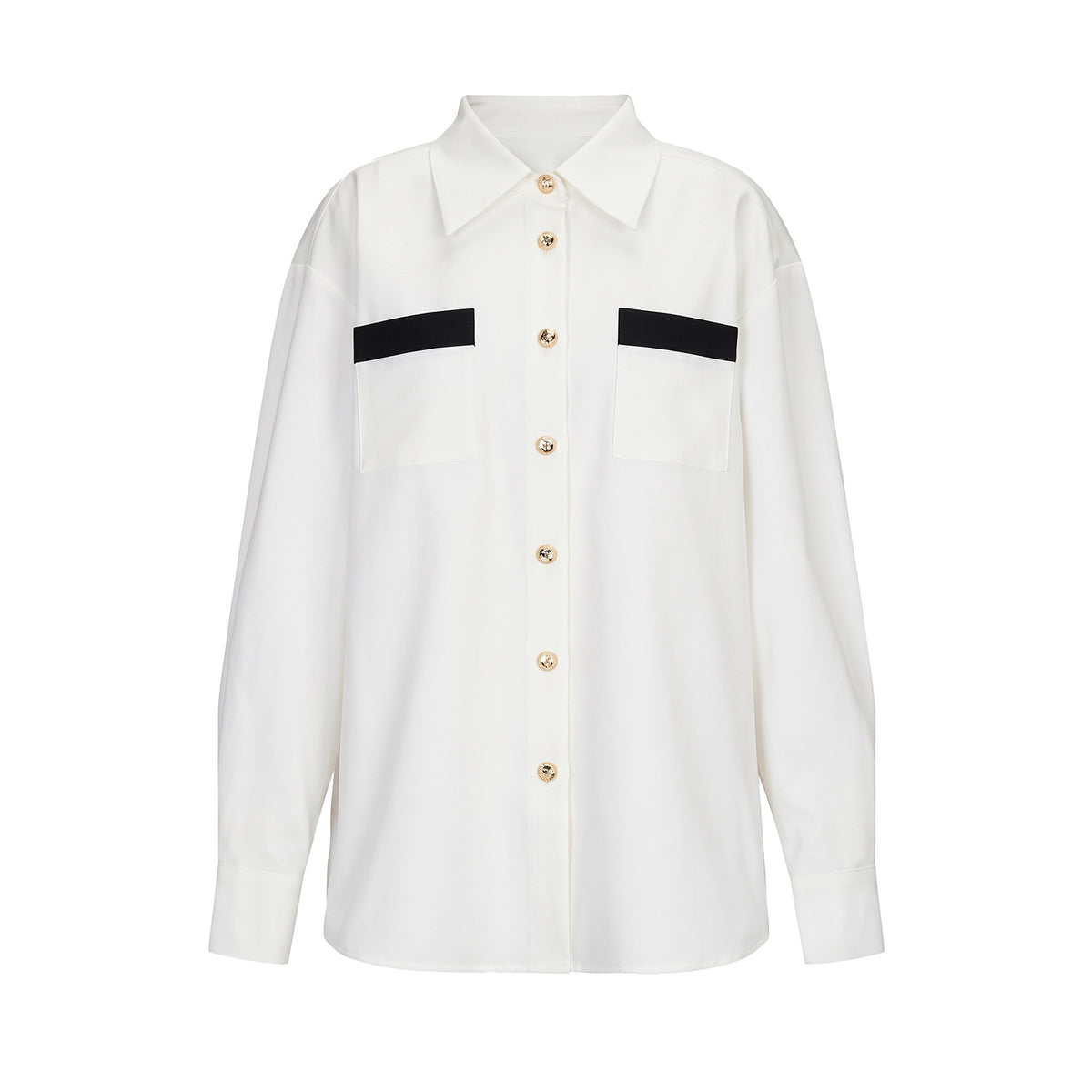 Contrast-Trim Point-Collar Blouse