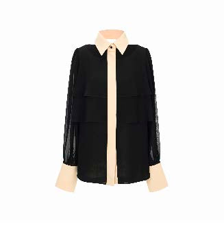 Sheer Tiered-Ruffle Blouse with Contrast Trim