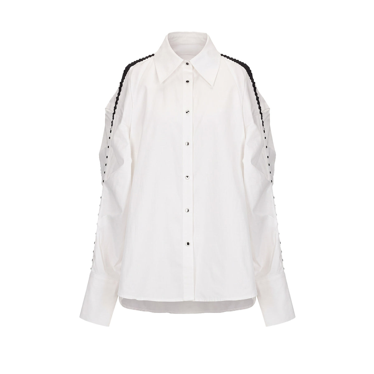 Piped Shirt with Eyelet Sleeve Panels