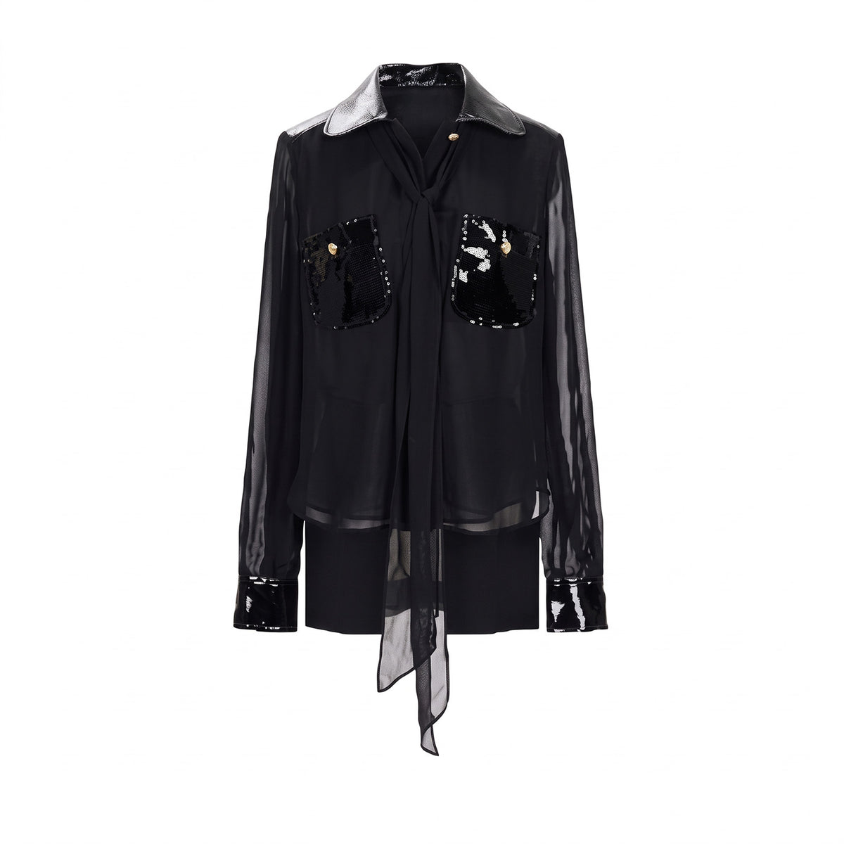 Long Sheer Shirt with Glossy Pockets