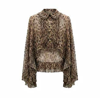 Animal-Print Chiffon Cape Blouse